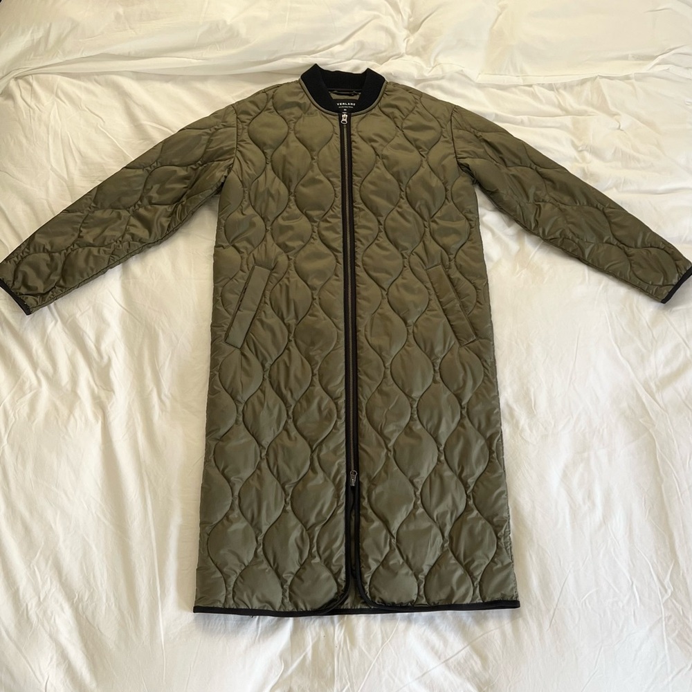 Everlane Olive Green Quilted Long Puffer Coat